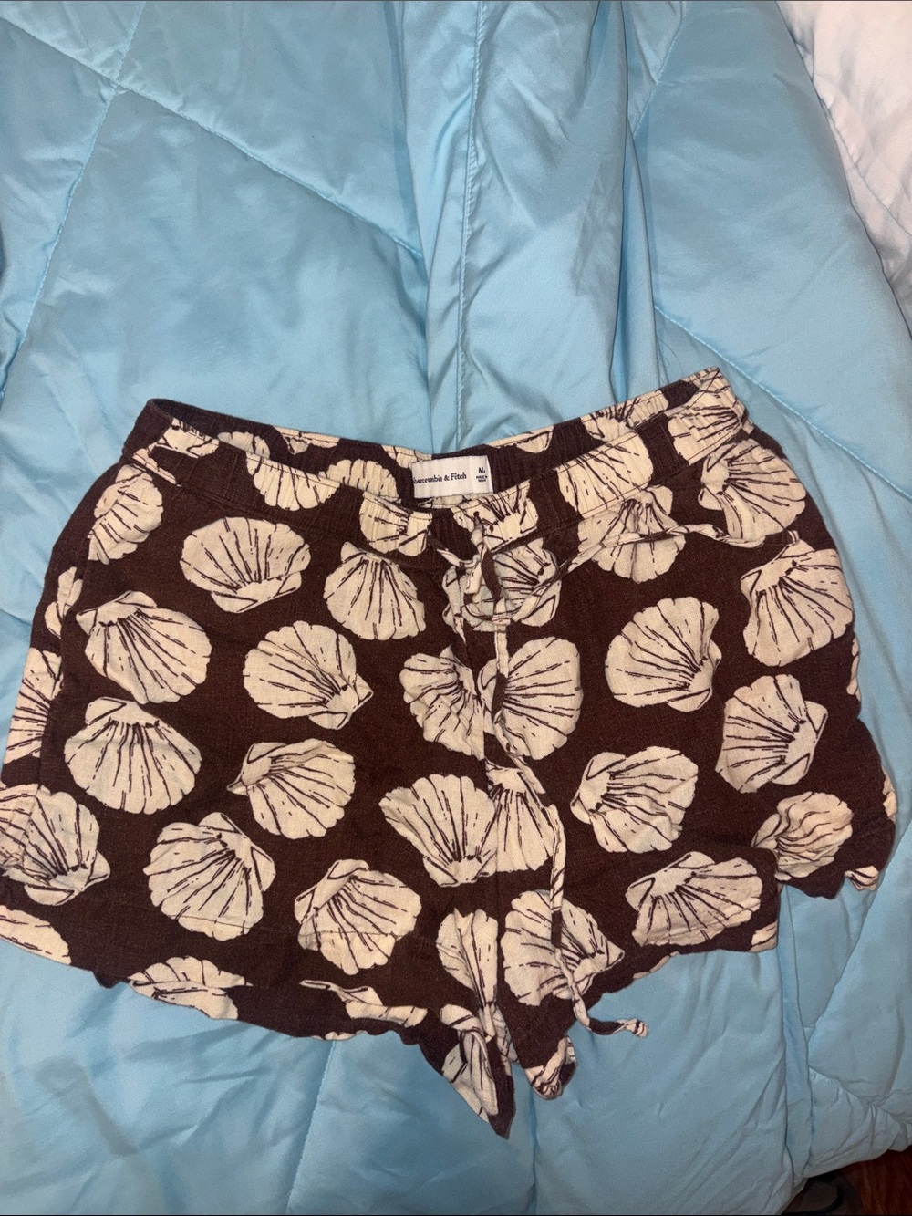 Abercrombie & Fitch Brown Swim Cover Shorts with Cream Shell Print